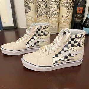 HiTop Vans White & Black Checkered Flames SZ 7.5